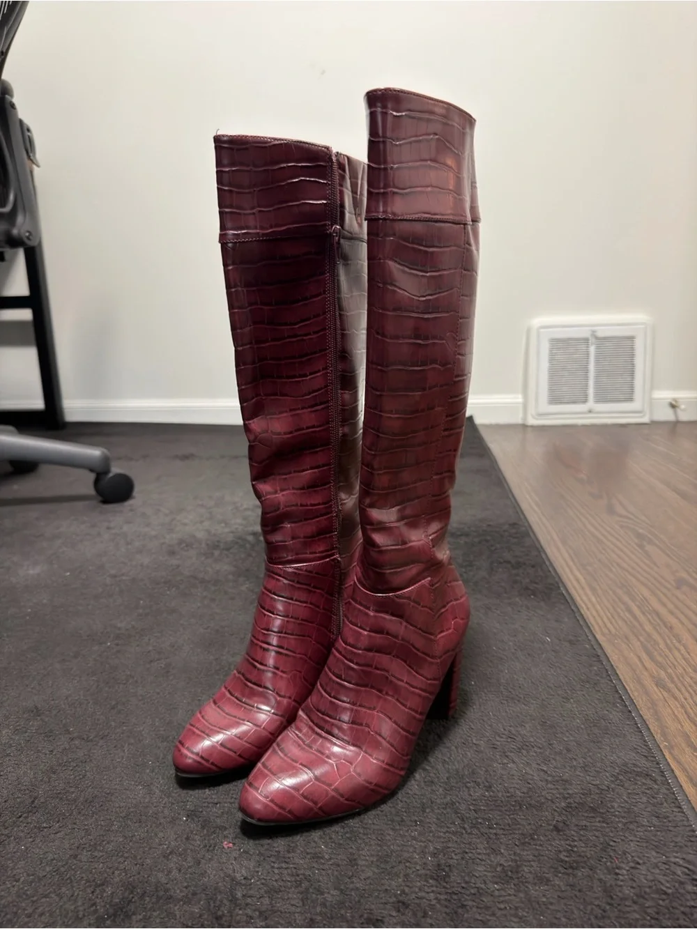 Jones New York Burgundy Croc-Embossed Over-the-Knee Boots